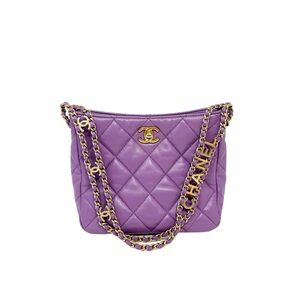 CHANEL Pick Me Up Hobo Small Logo Chain Lambskin Quilted Purple